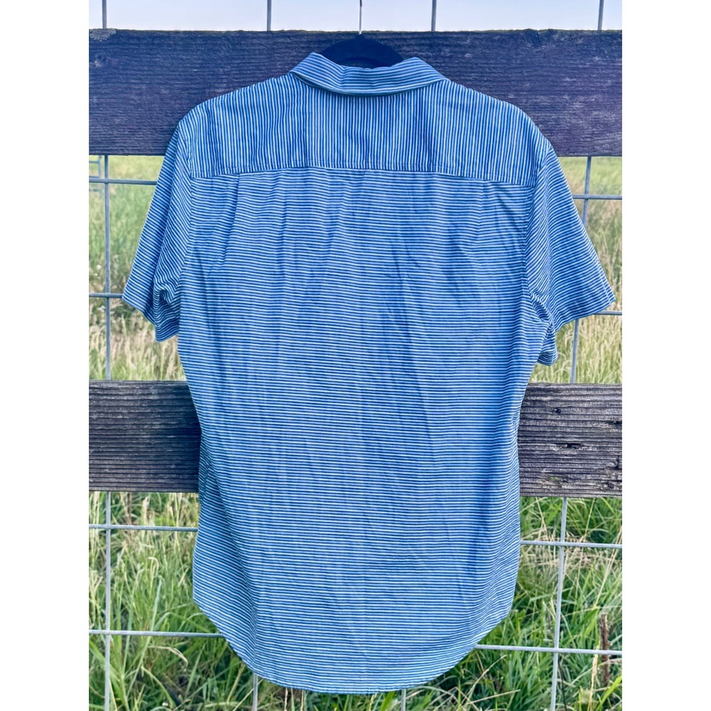 Original Penguin Mens Blue White Striped Short Sleeve Button Down Shirt Medium - Picture 2 of 9